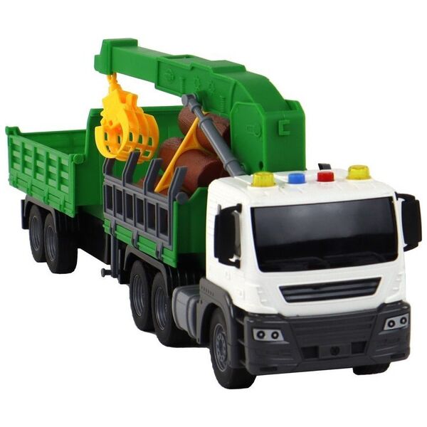 LeanToys Ciężarówka Z Dźwigiem Przyczepą Napęd Frykcyjny Dźwięki Zielona Drewno 1:16