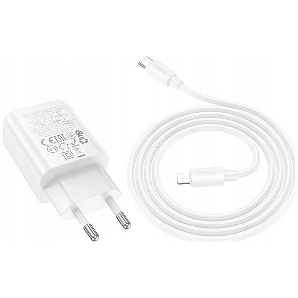 HOCO ładowarka sieciowa USB A + Typ C + kabel Typ C do Lightning PD QC3.0 3A 30W N63 biała