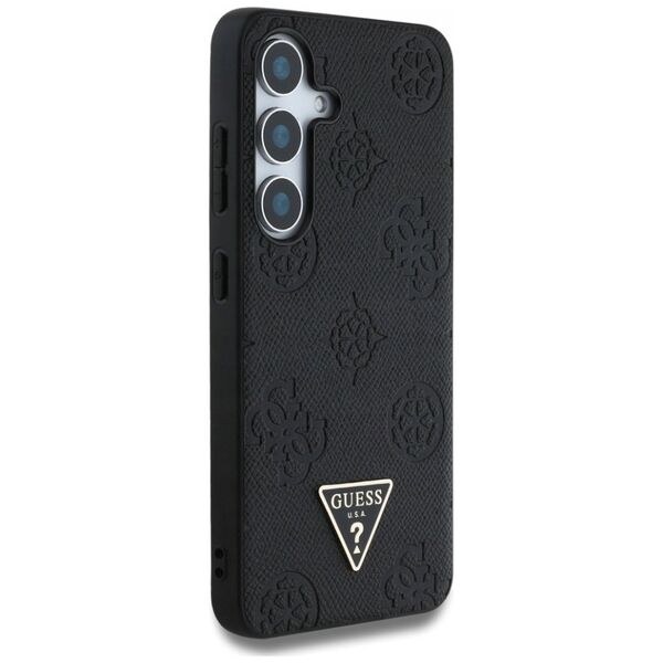 Etui Guess Grained Hot Stamp Peony  Pattern Triangle Logo MagSafe do Samsung Galaxy S25 czarny