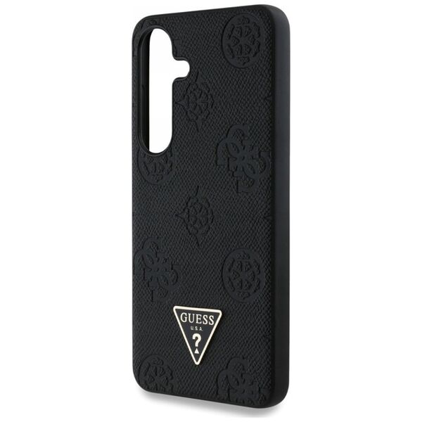 Etui Guess Grained Hot Stamp Peony  Pattern Triangle Logo MagSafe do Samsung Galaxy S25 czarny