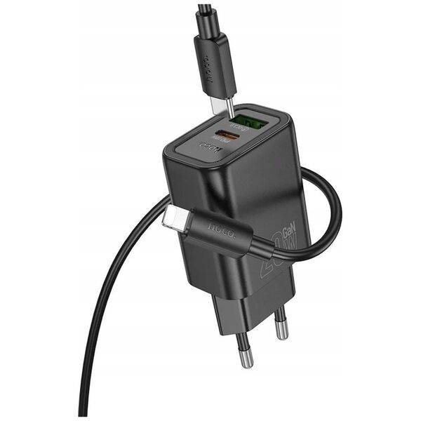 HOCO ładowarka sieciowa USB A + Typ C + kabel Typ C do Typ C PD QC3.0 3A 20W N61 czarna