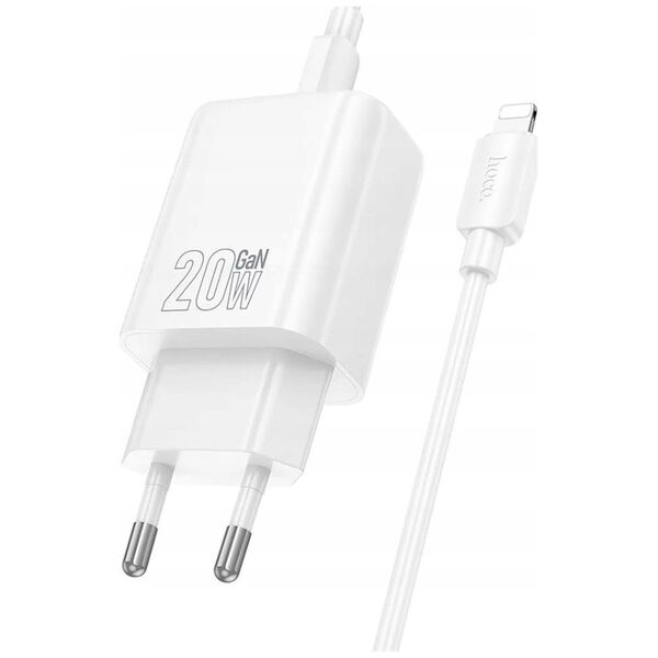 HOCO ładowarka sieciowa USB A + Typ C + kabel Typ C do Lightning PD QC3.0 3A 20W N61 biała