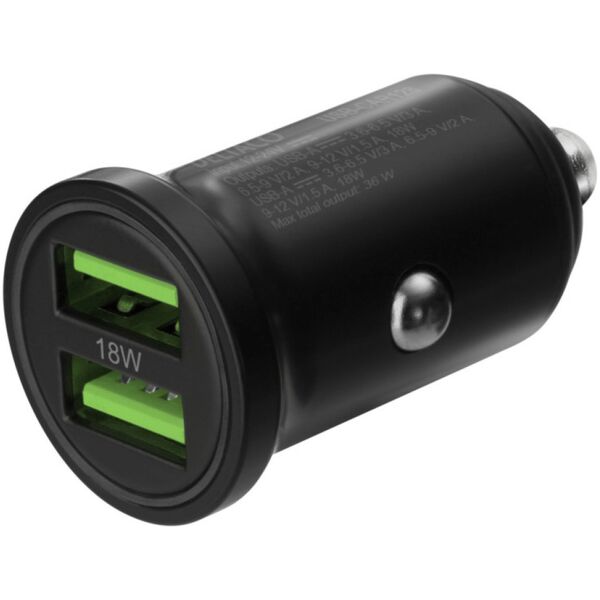 Φορτιστής Deltaco DELTACO Φορτιστής αυτοκινήτου USB, 2x USB-A 18 W, γρήγορη φόρτιση, σύνολο 36 W μαύρο USB-CAR128 12940016 7333048047717