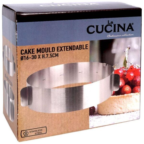 La Cucina Forma do pieczenia ciasta regulowana okrągła rozsuwana opaska do tortu stalowa obręcz 16-30 cm