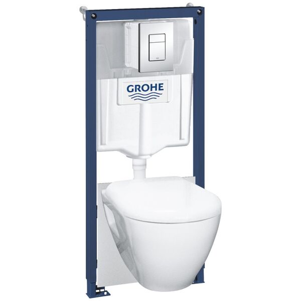 Grohe Serel 5in1 κρυφό σετ WC: WC potinkinis rėmas + klozetas + mygtukas + lėtai nusileidžiantis dangtis + φρέσκο ​​kvapų konteineris + garso izoliacinė tarpinė, 39468000 8481594 4005176433924