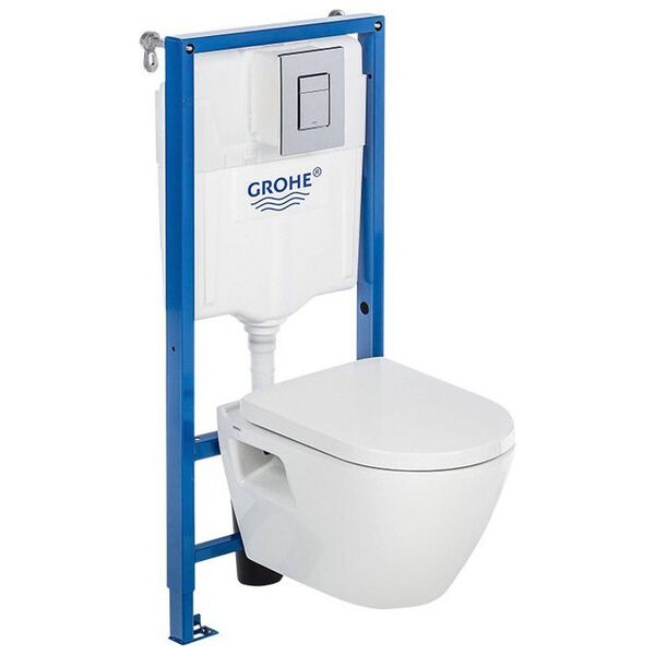Grohe Serel 5in1 κρυφό σετ WC: WC potinkinis rėmas + klozetas + mygtukas + lėtai nusileidžiantis dangtis + φρέσκο ​​kvapų konteineris + garso izoliacinė tarpinė, 39468000 8481594 4005176433924