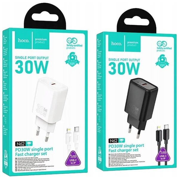 HOCO ładowarka sieciowa Typ C + kabel Typ C do Lightning PD QC 30W N62 czarna