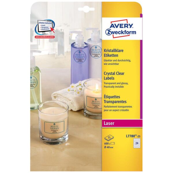 Avery Zweckform Przezroczyste etykiety na produkty Crystal Clear Ø 40 mm (L7780-25)