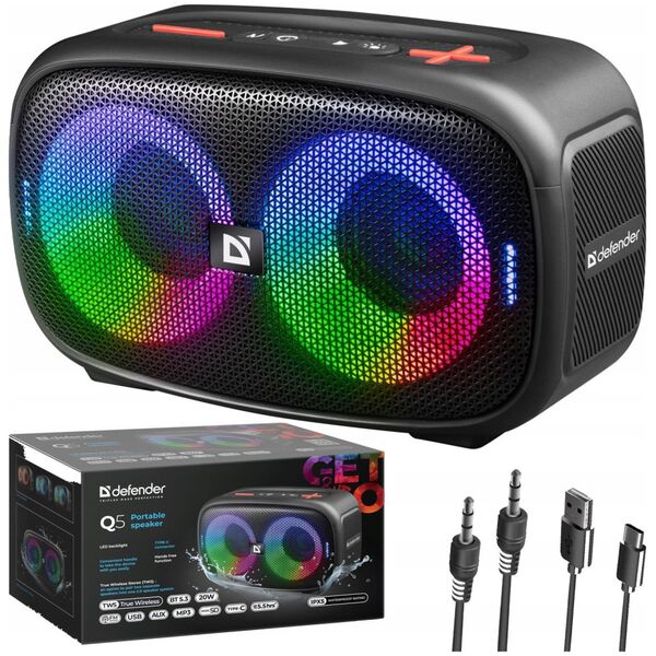 ML GŁOŚNIK DEFENDER Q5 BLUETOOTH 5.3 20W LED/BT/FM/USB/TWS