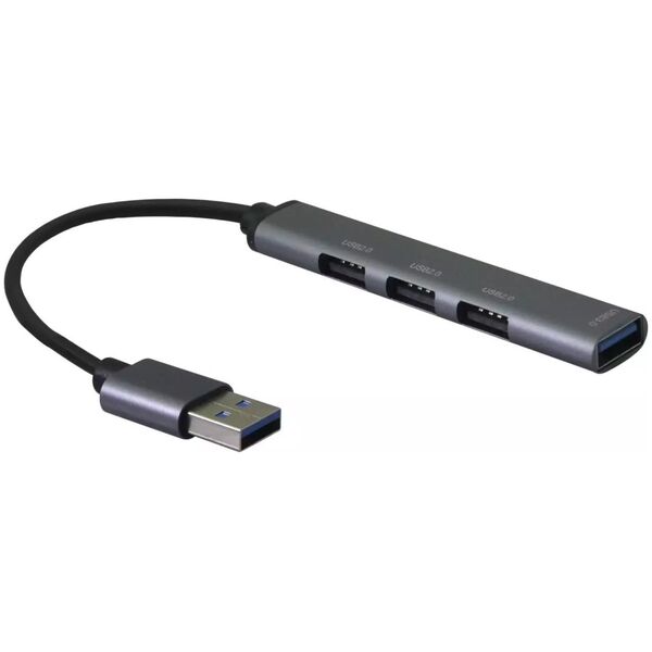 USB HUB helos Helos HUB, 4in1 USB-A 3.0 St./3x USB-A 2.0 Bu. + 1x USB-A 3.0 Bu., spacegrau hochwertiges Aluminumgehäuse, bis zu 5 Gbit/s dank USB 3.0 Standard, Plug & Play, USB-A 3.0 St. HUB με 3x USB-A 2.0 Bu. και 1x USB-A 3.0 Bu. , PREMIUM , CE-zer 1405