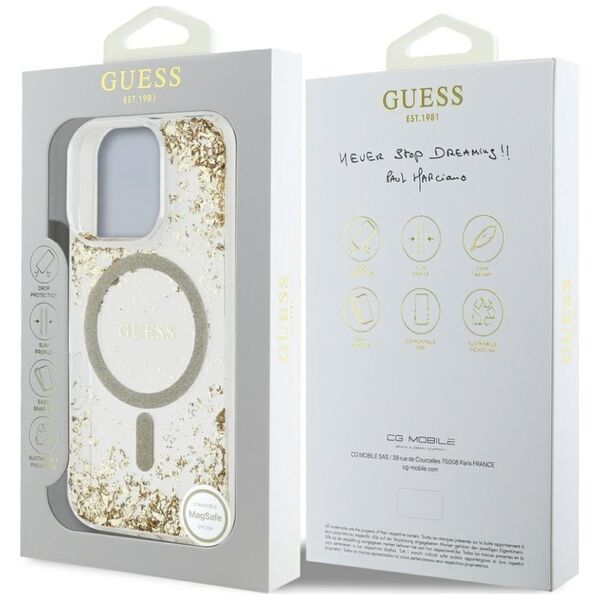 Etui Guess HC Resin Bottom Glitter do     iPhone 16 Pro MagSafe złoty