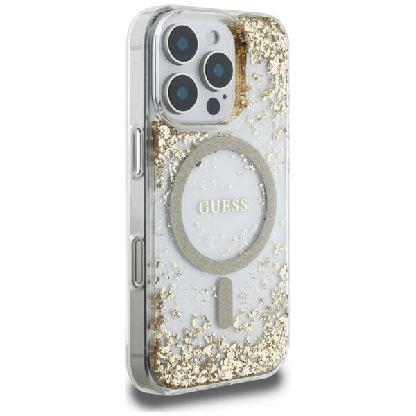 Etui Guess HC Resin Bottom Glitter do     iPhone 16 Pro Max MagSafe złoty