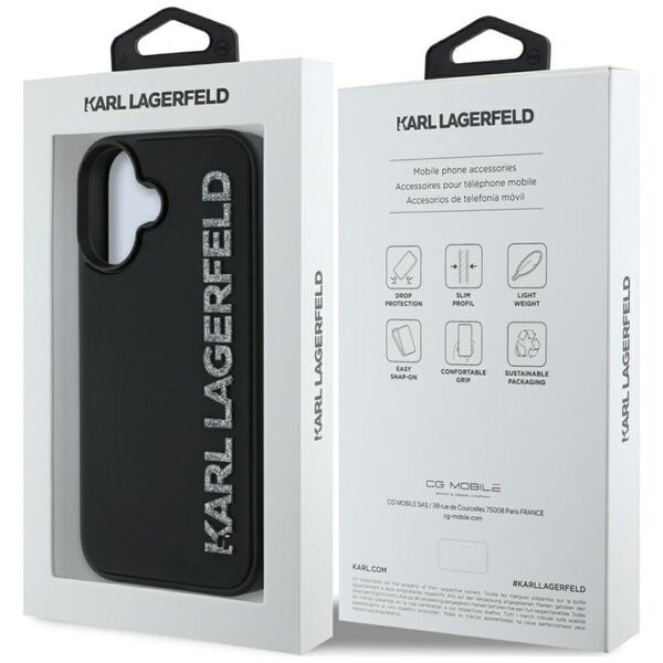 Etui Karl Lagerfeld HC 3D Rubber          Elongated Glitter do iPhone 16 czarny
