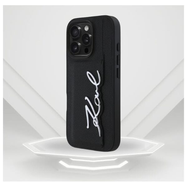Etui Karl Lagerfeld HC Grained PU         Cardslot Metal Signature do iPhone 16 Pro czarny