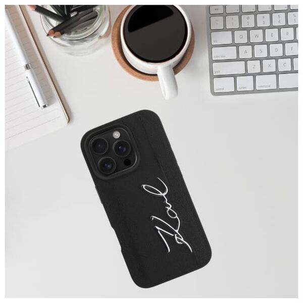 Etui Karl Lagerfeld HC Grained PU         Cardslot Metal Signature do iPhone 16 Pro czarny