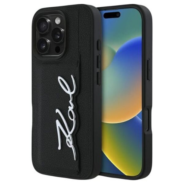 Etui Karl Lagerfeld HC Grained PU         Cardslot Metal Signature do iPhone 16 Pro czarny