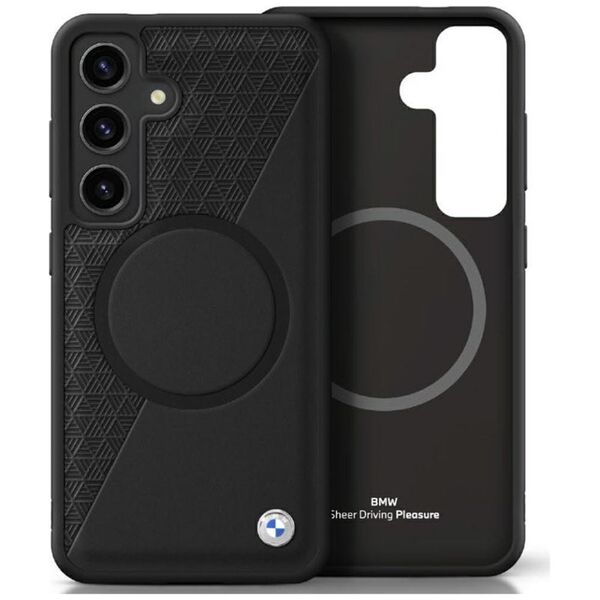 Etui BMW Leather Half Textured MagSafe    do Samsung Galaxy S25 czarny