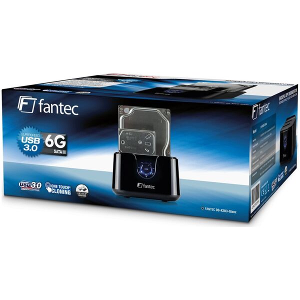 Σταθμός σύνδεσης Fantec FANTEC DS-X2U3-Glanz - Bis zu 2x 6,35cm 2,5Zoll and/oder bis zu 8,89cm 2x 3,5Zoll SATA HDD Klon & Dockingstation 13929453 4250273424942