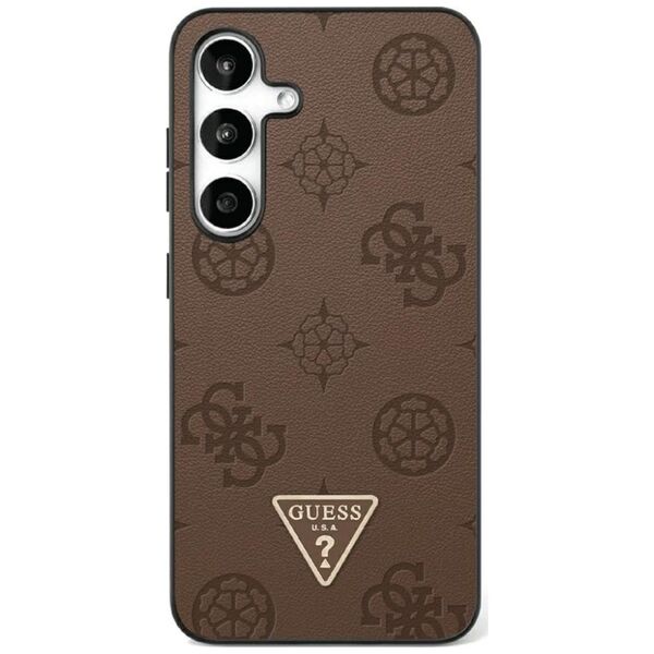 Etui Guess Grained Hot Stamp Peony        Pattern Triangle Logo MagSafe do Samsung Galaxy S25 brązowy