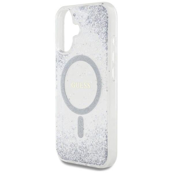 Etui Guess HC Resin Bottom Glitter do     iPhone 16 MagSafe srebrny