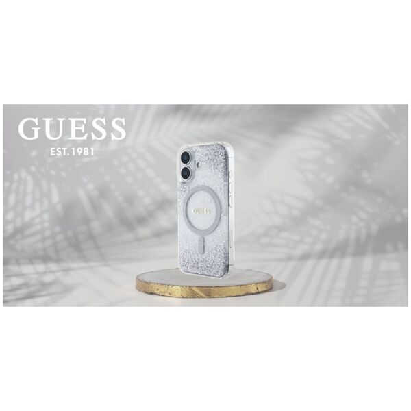 Etui Guess HC Resin Bottom Glitter do     iPhone 16 MagSafe srebrny