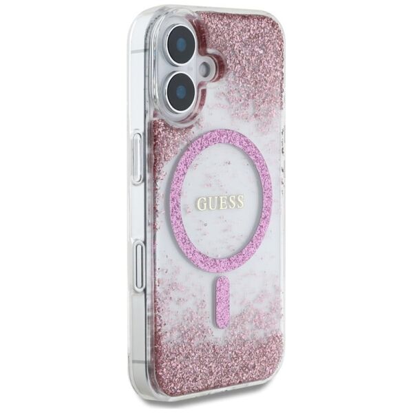 Etui Guess HC Resin Bottom Glitter do     iPhone 16 MagSafe różowy