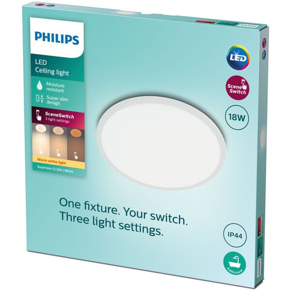 Philips Superslim CL550 -kattovalaisin, pyöreä, valkoinen, 1500 lm, 2700K