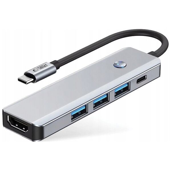 TECH-PROTECT HB01 HUB ADAPTER 5IN1 TYPE-C + USB3.0 + HDMI 4K 60HZ + PD100W SPACE GREY