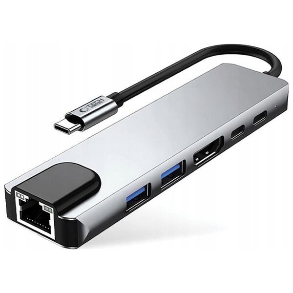 TECH-PROTECT HB02 HUB ADAPTER 6IN1 TYPE-C + USB2.0 + USB3.0 + HDMI 4K 30HZ + RJ45 + PD100W SPACE GREY