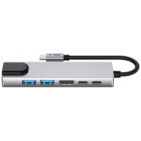 TECH-PROTECT HB02 HUB ADAPTER 6IN1 TYPE-C + USB2.0 + USB3.0 + HDMI 4K 30HZ + RJ45 + PD100W SPACE GREY