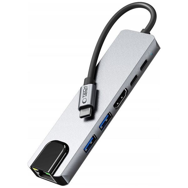 TECH-PROTECT HB02 HUB ADAPTER 6IN1 TYPE-C + USB2.0 + USB3.0 + HDMI 4K 30HZ + RJ45 + PD100W SPACE GREY