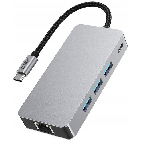 TECH-PROTECT HB05 HUB ADAPTER 9IN1 TYPE-C + USB2.0 + USB3.0 + HDMI 4K 60HZ + SD/TF + PD100W + RJ45 1000M SPACE GREY