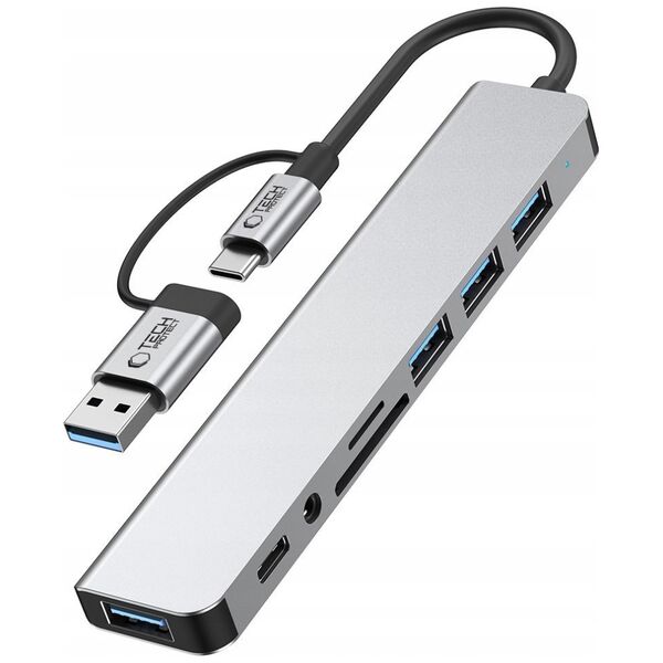 TECH-PROTECT HB06 HUB ADAPTER 9IN1 TYPE-C + USB2.0 + USB3.0 + SD/TF + AV3.5 SPACE GREY