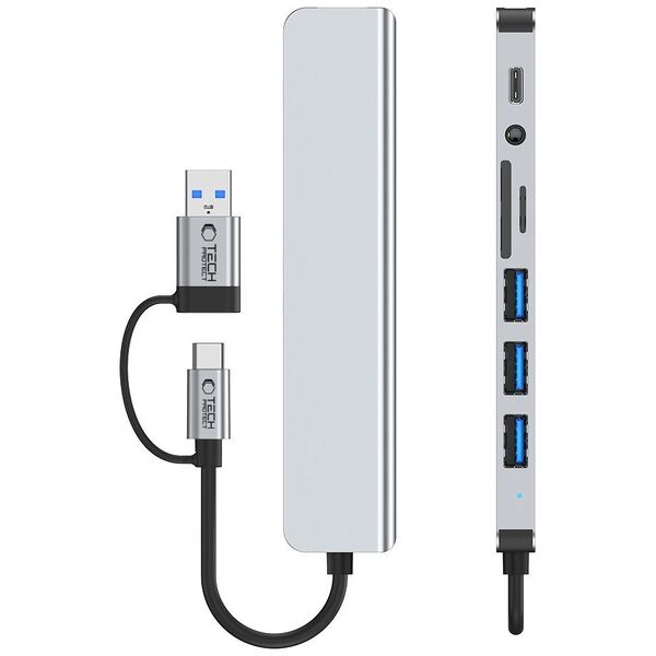 TECH-PROTECT HB06 HUB ADAPTER 9IN1 TYPE-C + USB2.0 + USB3.0 + SD/TF + AV3.5 SPACE GREY