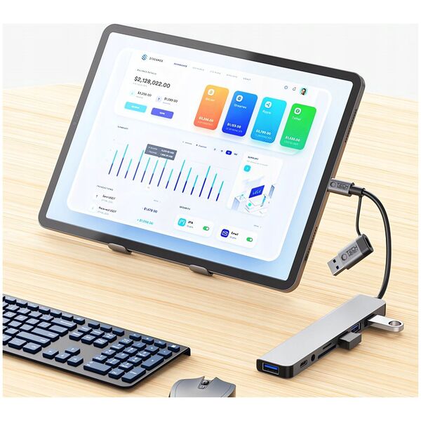 TECH-PROTECT HB06 HUB ADAPTER 9IN1 TYPE-C + USB2.0 + USB3.0 + SD/TF + AV3.5 SPACE GREY