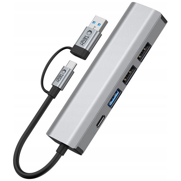 TECH-PROTECT HB03 HUB ADAPTER 5IN1 TYPE-C + USB2.0 + USB3.0 + RJ45 SPACE GREY