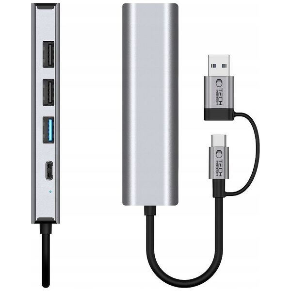 TECH-PROTECT HB03 HUB ADAPTER 5IN1 TYPE-C + USB2.0 + USB3.0 + RJ45 SPACE GREY