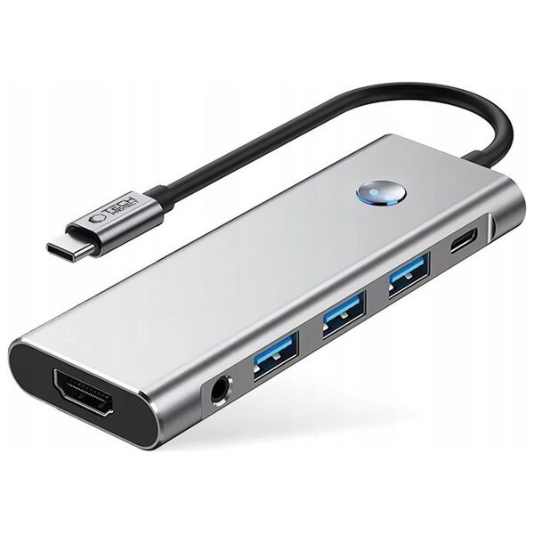 TECH-PROTECT HB04 HUB ADAPTER 9IN1 TYPE-C + USB2.0 + USB3.0 + HDMI 4K 60HZ + SD/TF + PD100W + AV3.5 SPACE GREY
