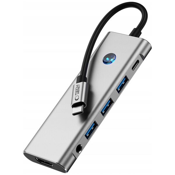 TECH-PROTECT HB04 HUB ADAPTER 9IN1 TYPE-C + USB2.0 + USB3.0 + HDMI 4K 60HZ + SD/TF + PD100W + AV3.5 SPACE GREY