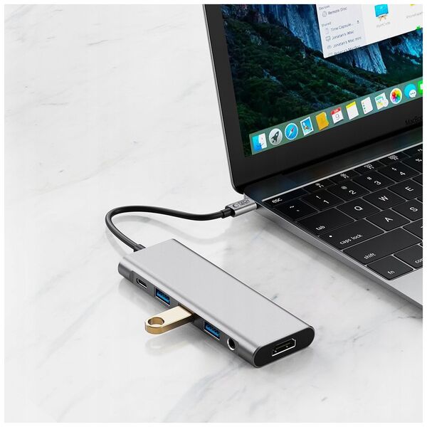 TECH-PROTECT HB04 HUB ADAPTER 9IN1 TYPE-C + USB2.0 + USB3.0 + HDMI 4K 60HZ + SD/TF + PD100W + AV3.5 SPACE GREY