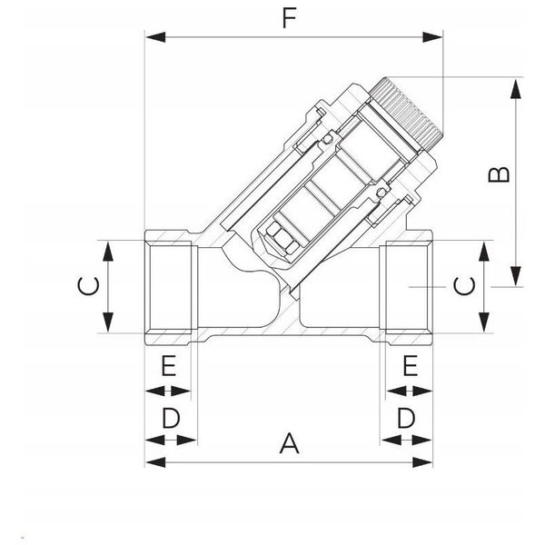Filtr skośny siatkowy z magnesem, nakrętno-nakrętny, DN25, G1