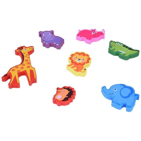 Jokomisiada Drewniane puzzle układanka zwierzątka safari 7ele dopasuj kształty ZA5256