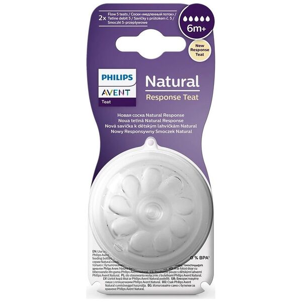 Philips Philips AVENT Natural Response SCY965/02 Anti-colic teats with Flow 5 teats, Orthodontic, Anti-colic valve, 2 pc(s)
