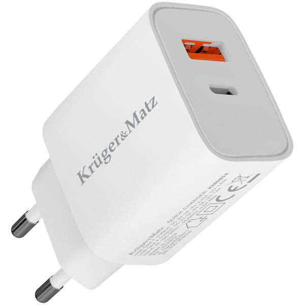 Ładowarka Kruger&Matz Ładowarka sieciowa Kruger&amp|Matz GaN dual USB z funkcją Power Delivery i Quick Charge