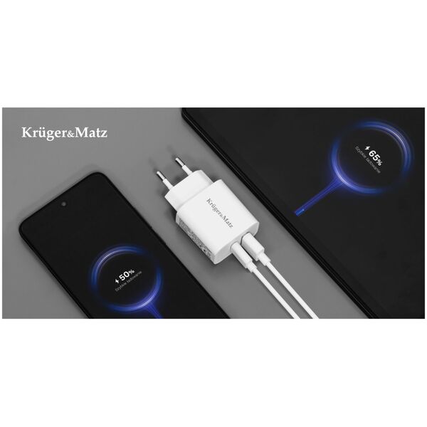 Ładowarka Kruger&Matz Ładowarka sieciowa Kruger&amp|Matz GaN dual USB z funkcją Power Delivery i Quick Charge