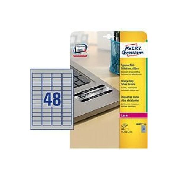 Avery Zweckform Etykiety znamionowe, srebrne 45.7x21.2mm 20 arkuszy (L6009-20)