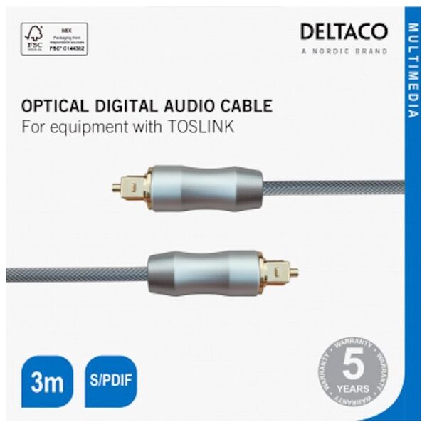 Καλώδιο Deltaco High End Toslink kabelis DELTACO optinis skaitmeninio garso kabelis, 3 m, juodas / TOTO-13-K / R00190003 13412711 7333048052742