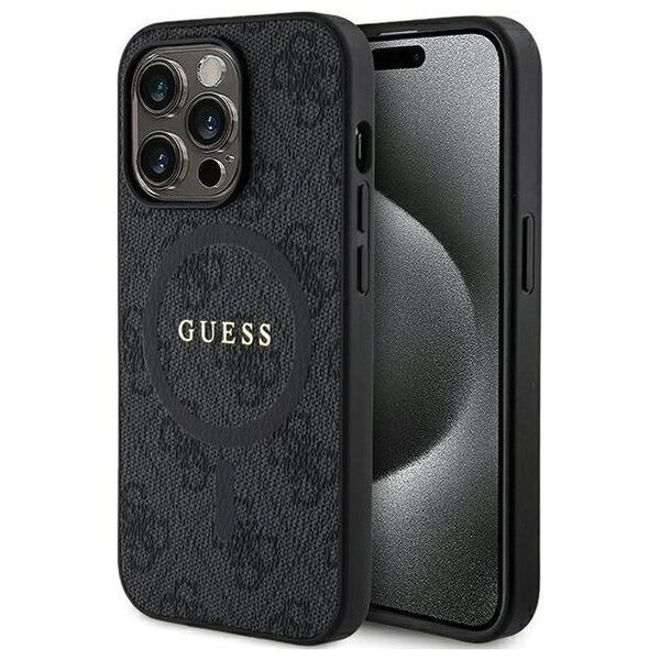 Guess Guess GUHMP14LG4GFRK iPhone 14 Pro 6.1" czarny/black hardcase 4G Collection Leather Metal Logo MagSafe
