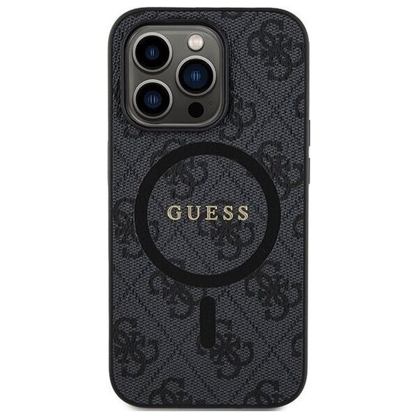 Guess Guess GUHMP14LG4GFRK iPhone 14 Pro 6.1" czarny/black hardcase 4G Collection Leather Metal Logo MagSafe