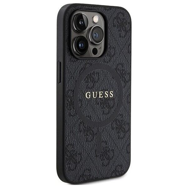 Guess Guess GUHMP14LG4GFRK iPhone 14 Pro 6.1" czarny/black hardcase 4G Collection Leather Metal Logo MagSafe